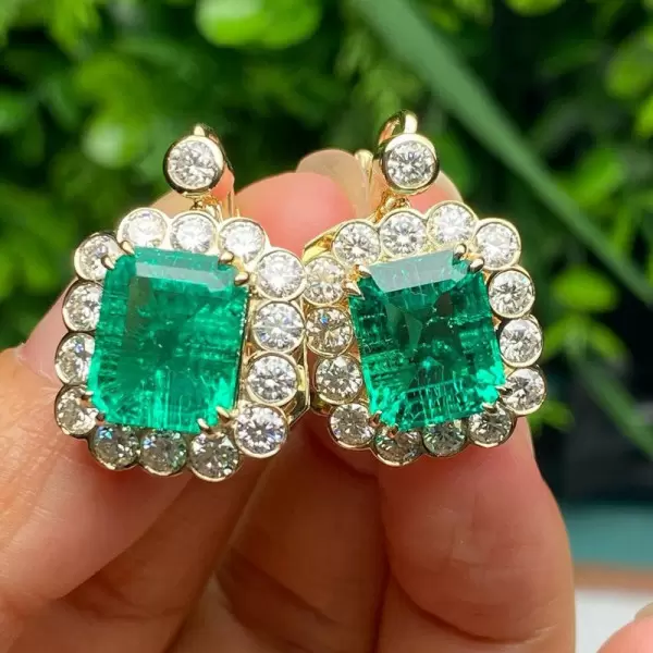 12ctw Emerald Cut Colombian Green Sapphire Drop Earrings in Gold