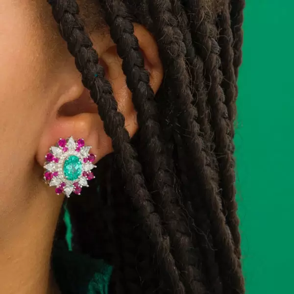6ctw Oval Cut Green Blue Paraiba Tourmaline Flower Earrings