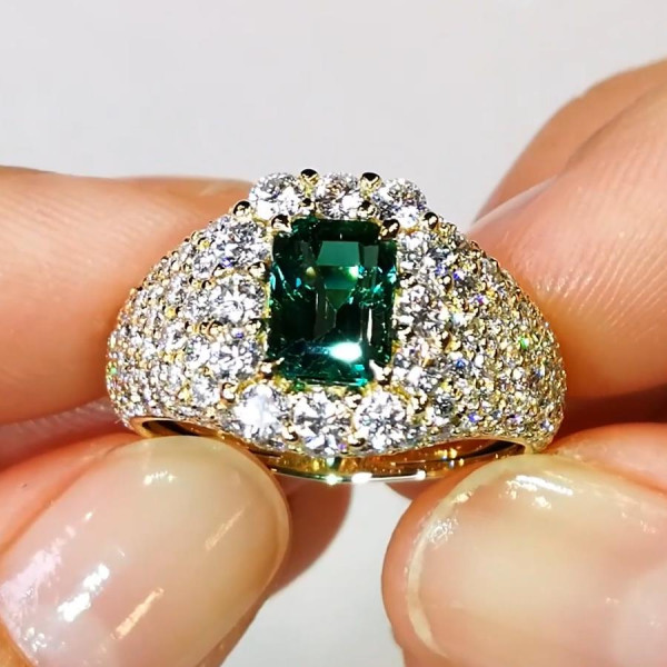 1.5ct Emerald Cut Emerald Pave Engagement Ring
