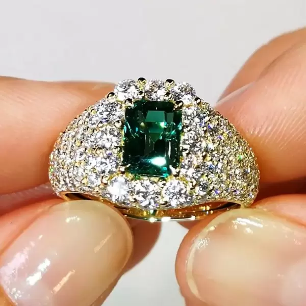 1.5ct Emerald Cut Emerald Pave Engagement Ring