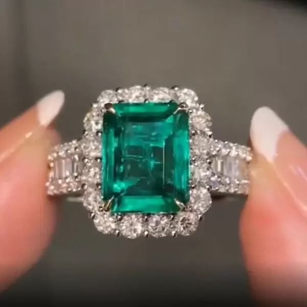 2.3ct Halo Emerald Cut Emerald Engagement Ring