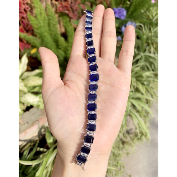 40ctw Emerald Cut Blue Sapphire Tennis Bracelet