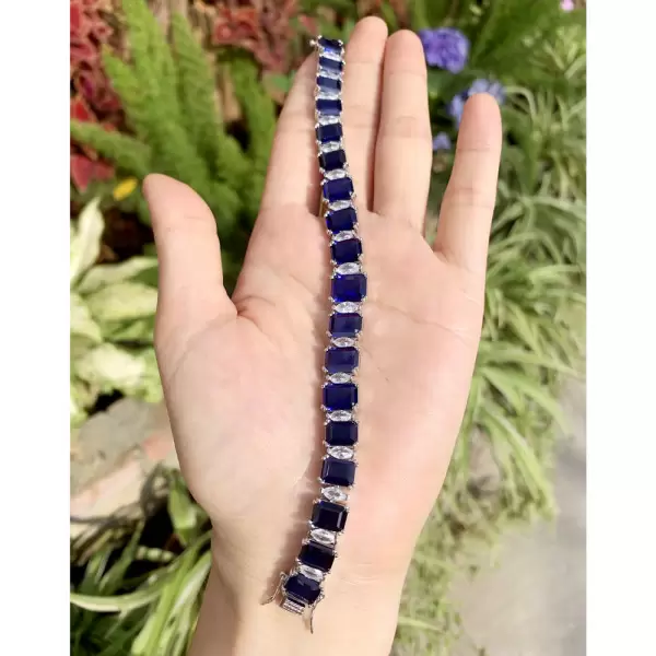 40ctw Emerald Cut Blue Sapphire Tennis Bracelet