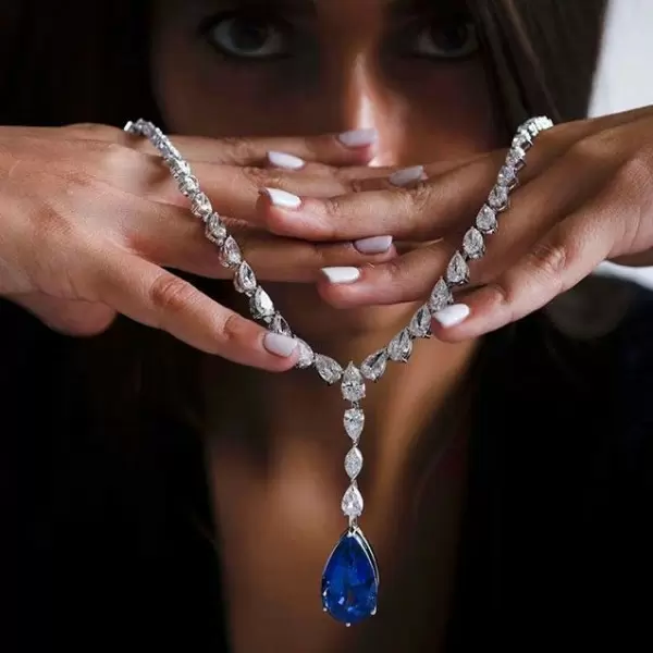 Pear Cut Blue Sapphire Pendant Necklace