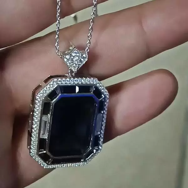 15ct Emerald Cut Sapphire Art-deco Pendant Necklace
