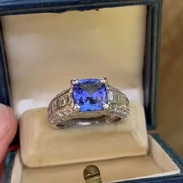 5.6ct Cushion Cut Tanzanite Blue Sapphire Engagement Ring