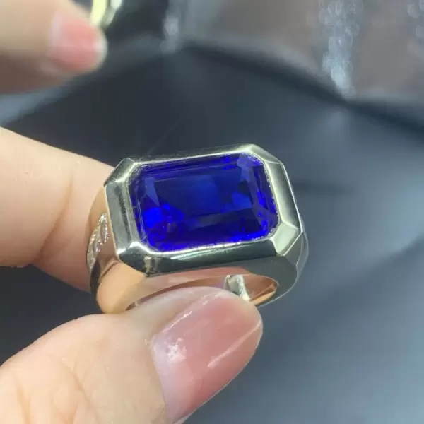 8.4ct Emerald Cut Tanzanite Blue Sapphire Engagement Ring