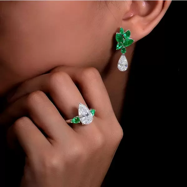 Emerald ring and new arrivals earring set
