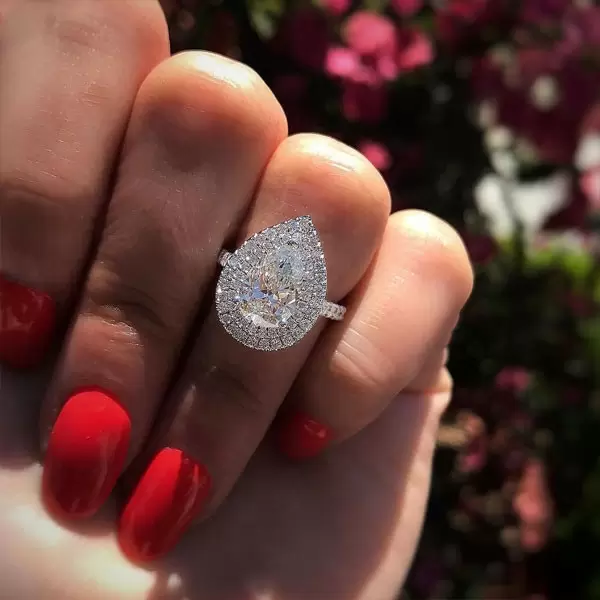 Handmade 3 Ct Double Halo Pear Cut Engagement Ring