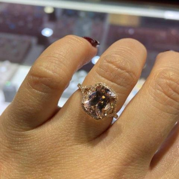 3ct Cushion Cut Champagne Halo Engagement Ring in Rose Gold