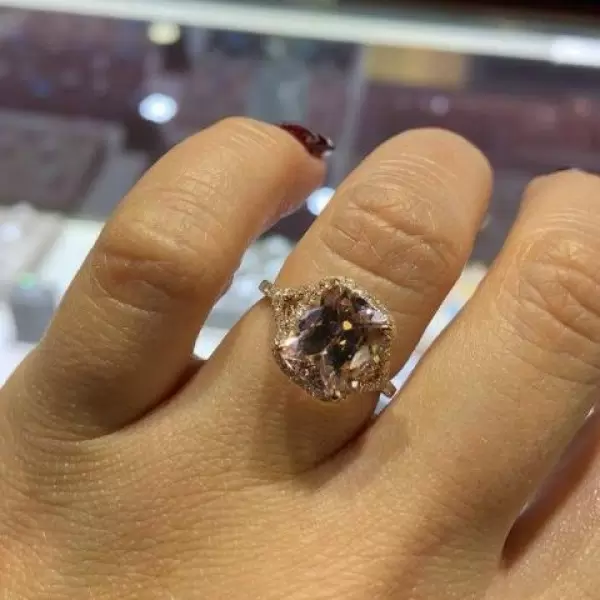 3ct Cushion Cut Champagne Halo Engagement Ring in Rose Gold