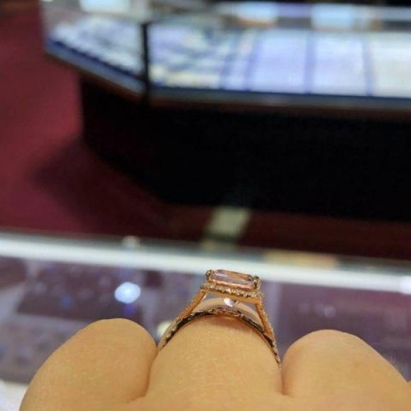 3ct Cushion Cut Champagne Halo Engagement Ring in Rose Gold