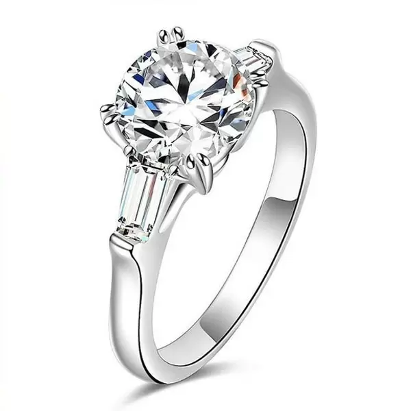 Handmade 3.5 Ct Brilliant Cut Three Stone Sterling Silver Engagement Ring