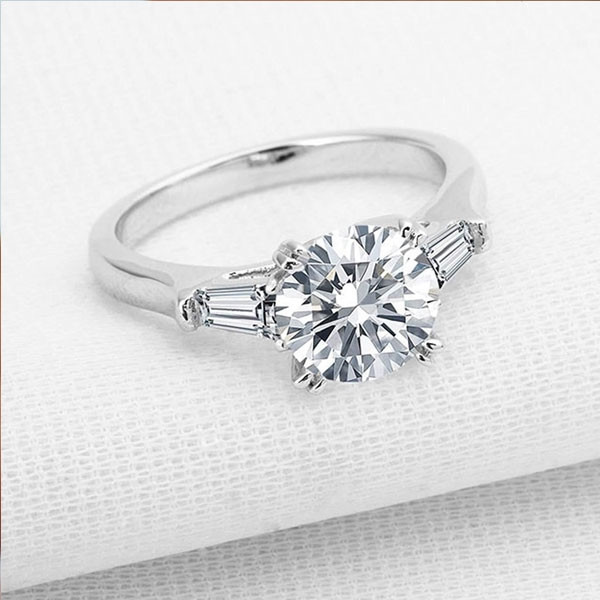 Handmade 3.5 Ct Brilliant Cut Three Stone Sterling Silver Engagement Ring