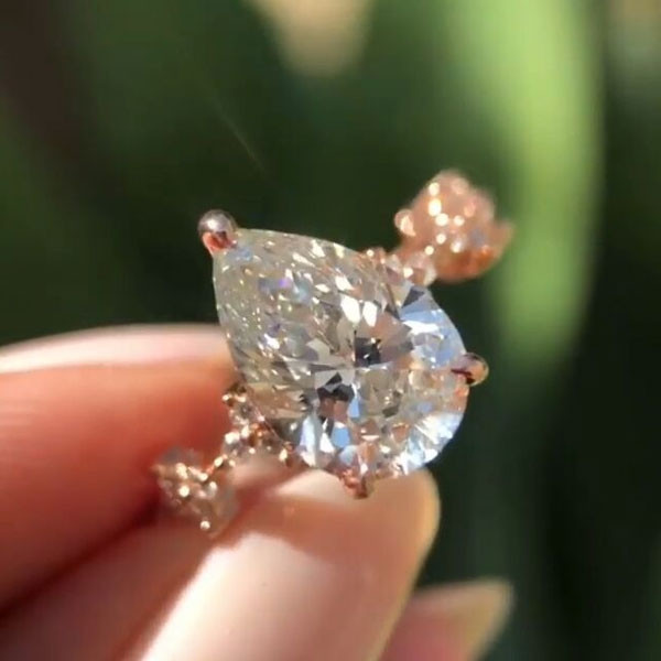 Handmade 2.6 Ct Pear Cut Rose Gold Engagement Ring