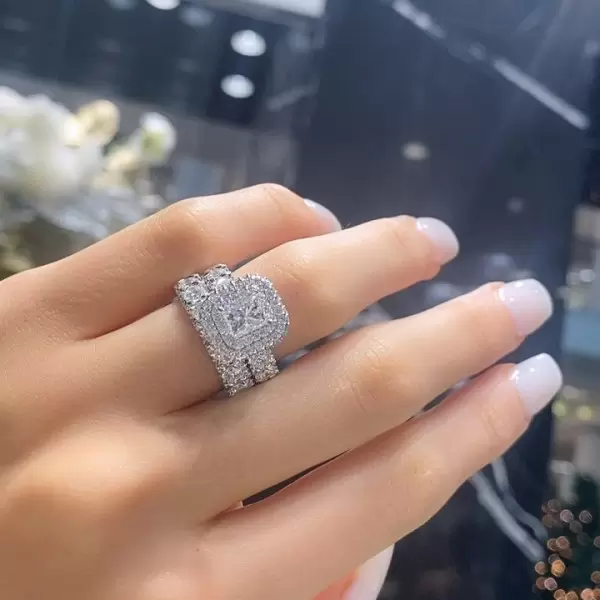 3.5ct Radiant Cut White Sapphire Wedding Ring Set