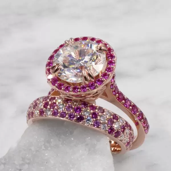 3ct Halo Round Cut White Sapphire Wedding Ring Set