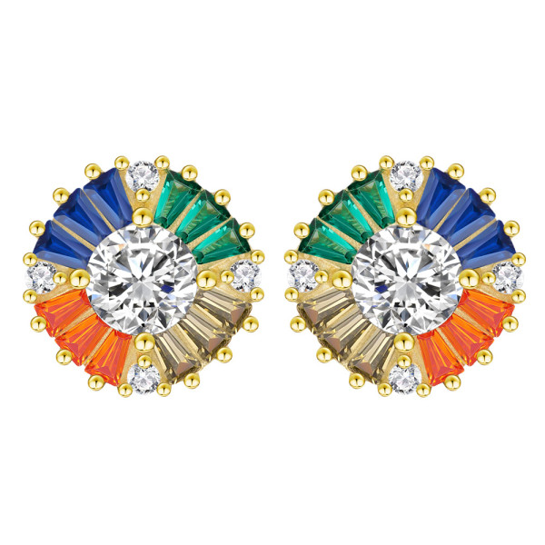 Cushion-Shaped Multicolor Sapphire Stud Earrings