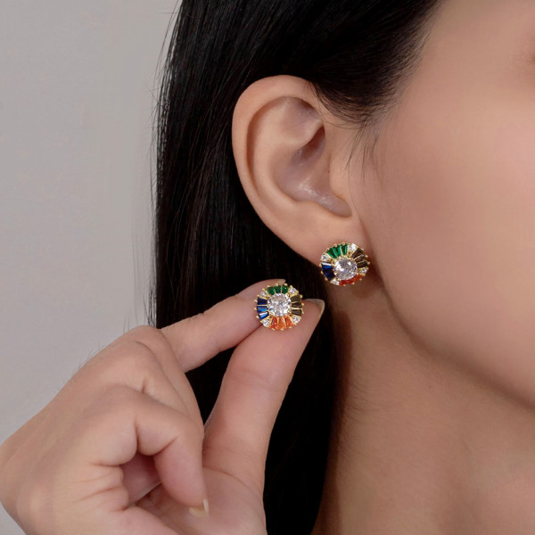 Cushion-Shaped Multicolor Sapphire Stud Earrings