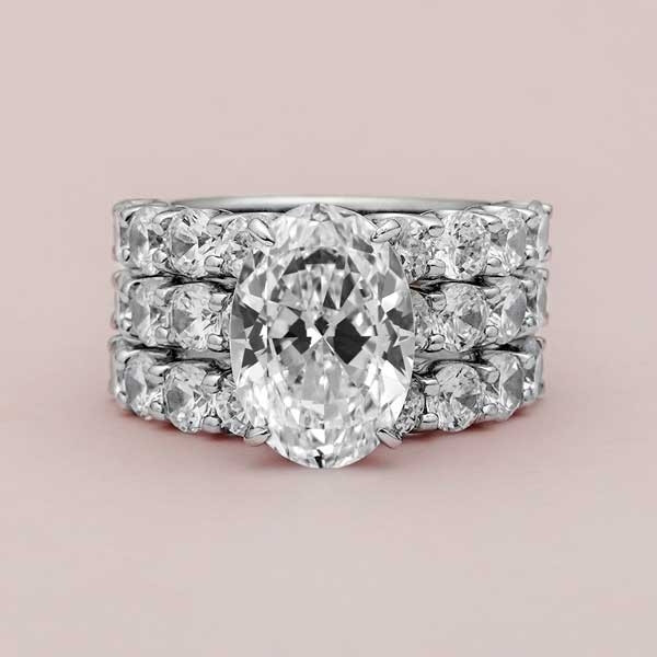 5ct Oval Cut White Sapphire 3pcs Bridal Set