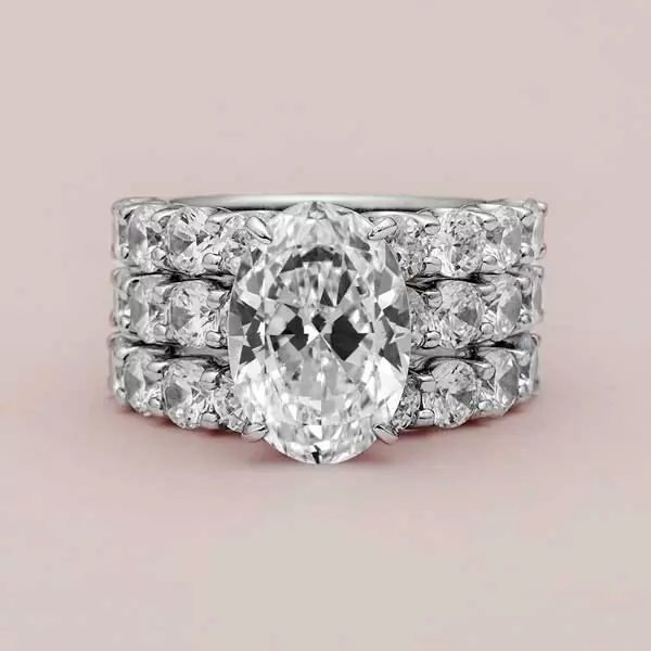 5ct Oval Cut White Sapphire 3pcs Bridal Set
