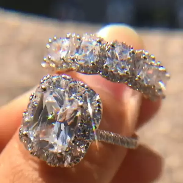 2ct Cushion Cut White Sapphire 2pcs Bridal Set
