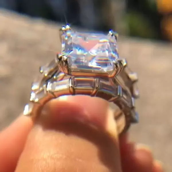 Handmade 3.8 Ct Asscher Cut Ring With East-west Set Baguette Cut Band