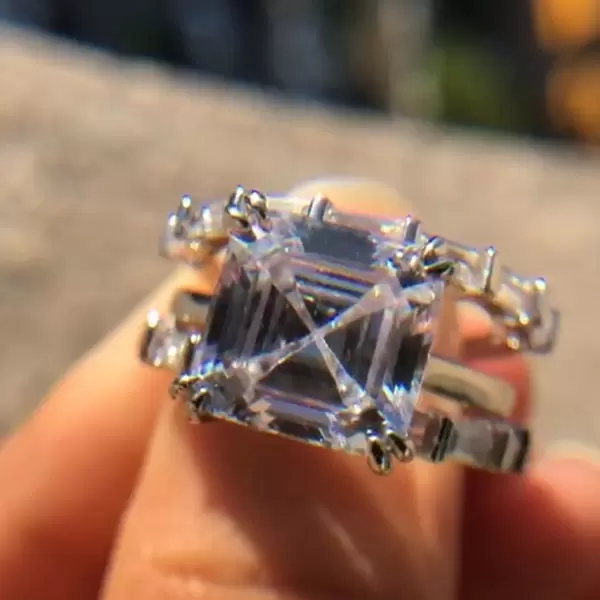 Handmade 3.8 Ct Asscher Cut Ring With East-west Set Baguette Cut Band