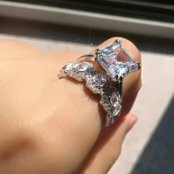 Handmade Asscher Cut Ring With Asscher Halo Eternity Band