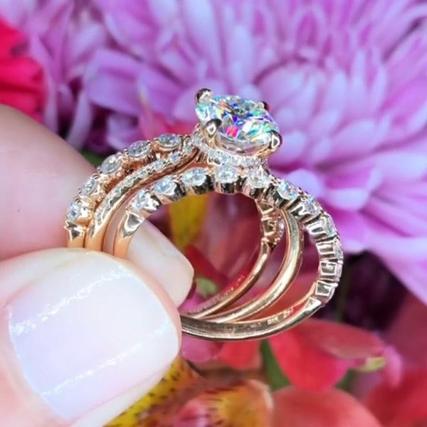 3ct Round Cut White Sapphire 3pcs Bridal Set in Rose Gold