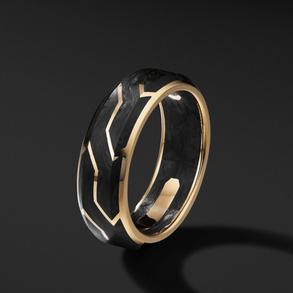 Geommetric Lines Forged Carbon Men's Ring in Sterling Silver