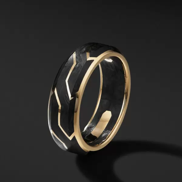 Geommetric Lines Forged Carbon Men's Ring in Sterling Silver