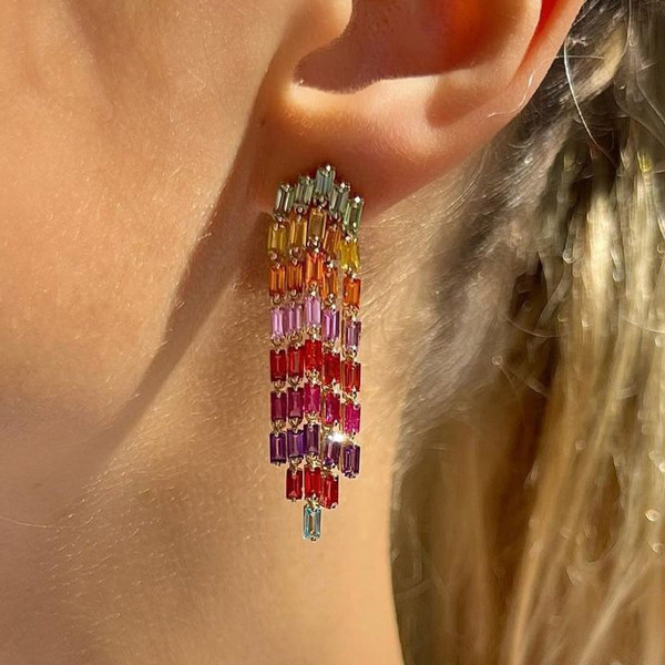 Multicolor Sapphire Fringe Statement Earrings