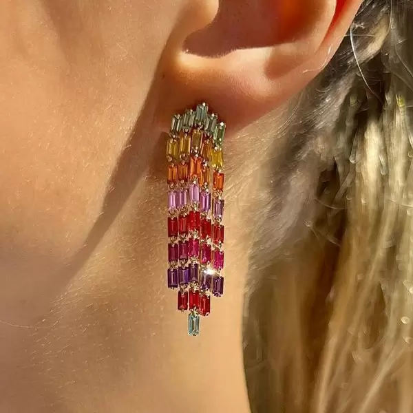 Multicolor Sapphire Fringe Statement Earrings