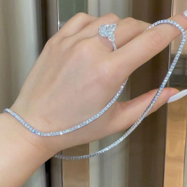 Handmade Round Cut White Sapphire Tennis Necklace
