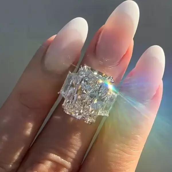 8.4ct Radiant Cut White Sapphire Three Stone Engagement Ring