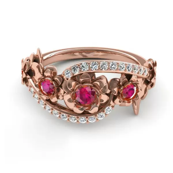 Round Cut Ruby Flower Cocktail Ring