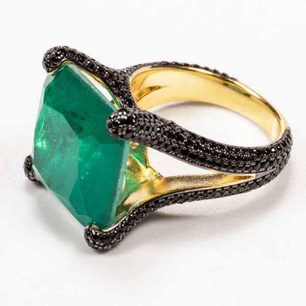 12ct Princess Cut Emerald Bold Paved Ring