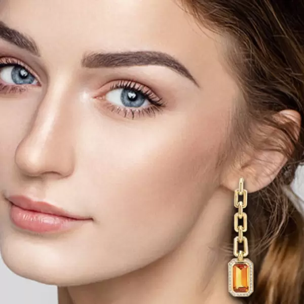 4.25ct Emerald Cut Champagne Sapphire Drop Earrings