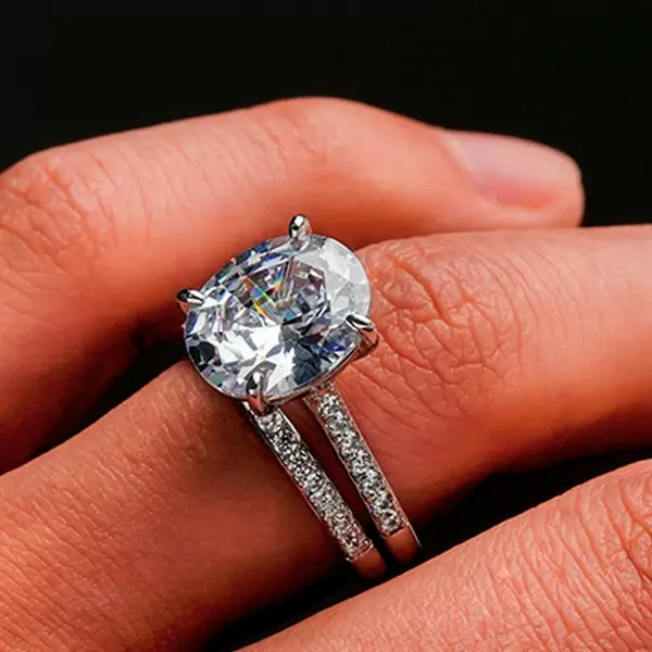 Handmade 4 Ct Oval Cut 925 Sterling Silver Wedding Set
