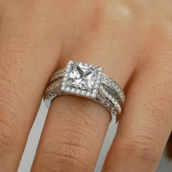 4ct Princess Cut White Sapphire 2pcs Bridal Set