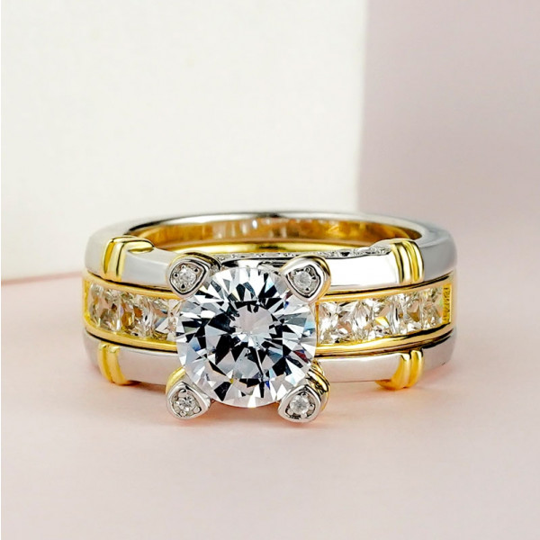 3ct Round Cut White Sapphire 3pcs Bridal Set in Gold