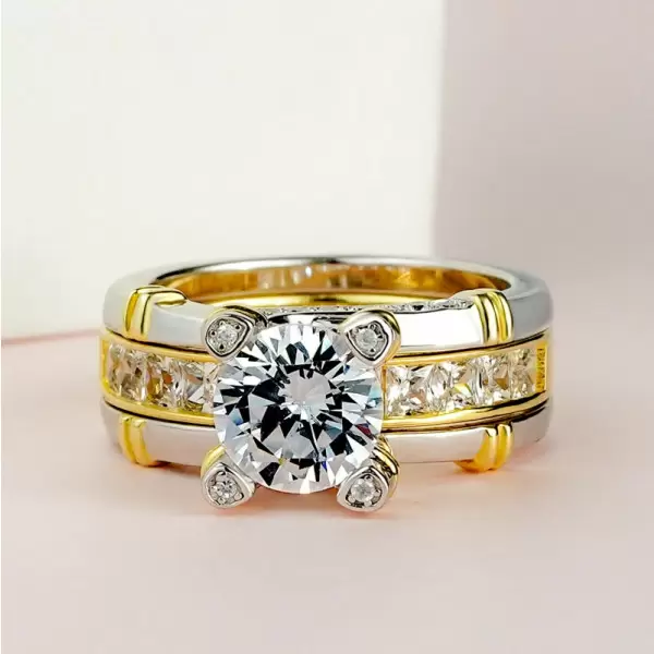 3ct Round Cut White Sapphire 3pcs Bridal Set in Gold