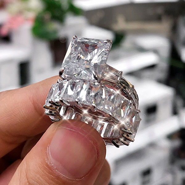 Handmade Radiant Cut Ring Set