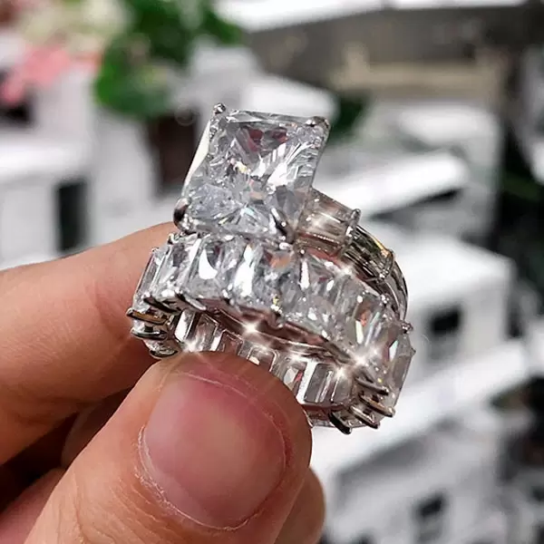 Handmade Radiant Cut Ring Set