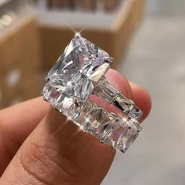Handmade Radiant Cut Ring Set