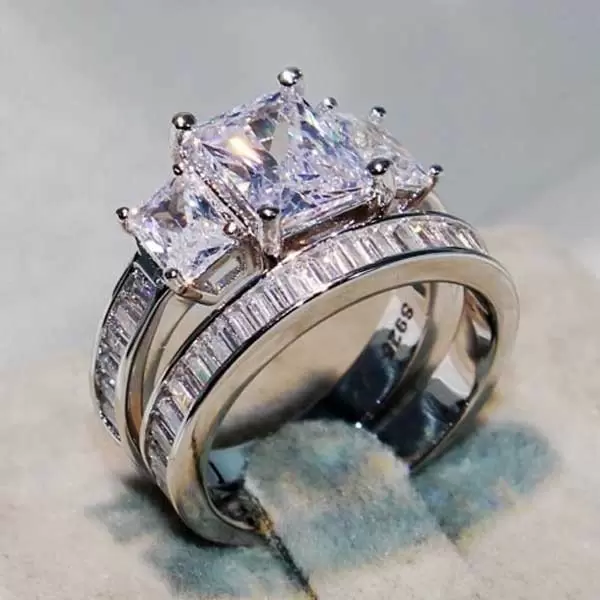 1.5ct Radiant Cut White Sapphire 2pcs Bridal Set