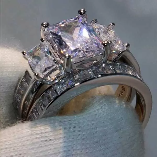 1.5ct Radiant Cut White Sapphire 2pcs Bridal Set