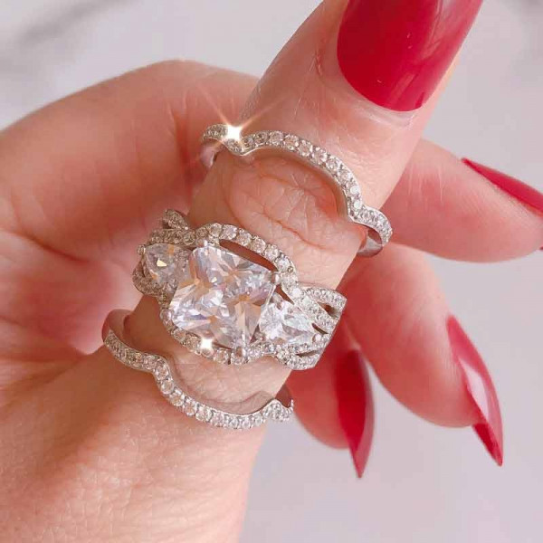 Handmade Princess Wedding Ring Set With 2 Bands