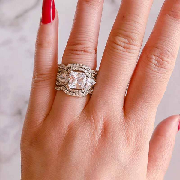 Handmade Princess Wedding Ring Set With 2 Bands